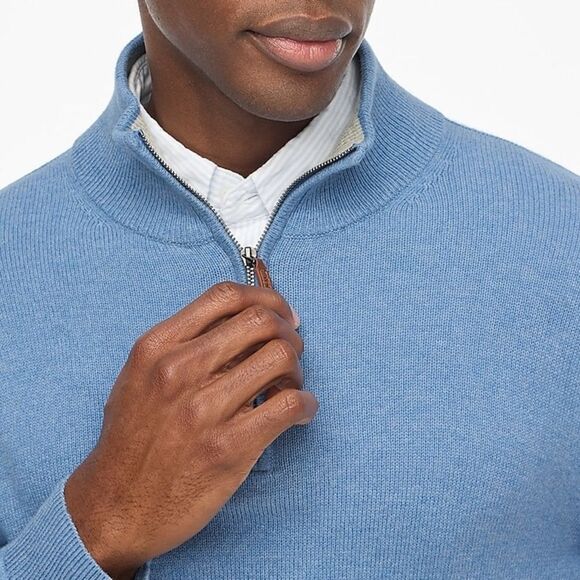 NWT J.Crew Cotton Quarter Zip Heathered Blue Pullover Sweater Sz L - Picture 3 of 6
